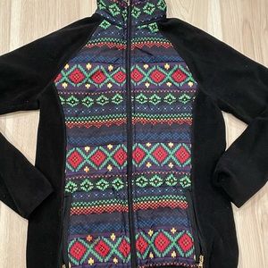 Lauren Ralph Lauren Fleece Jacket Womens XS Black Aztec Print Full-Zip